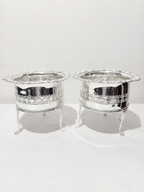 Antique Silver Plated Pair of Planters or Wine Bottle Holders Antique Silver Plated Pair of Planters or Wine Bottle Holders