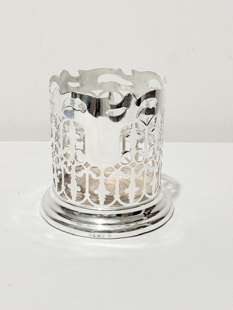 Antique Silver Plated Wine Bottle Coaster with Turned Wooden Base Antique Silver Plated Wine Bottle Coaster with Turned Wooden Base