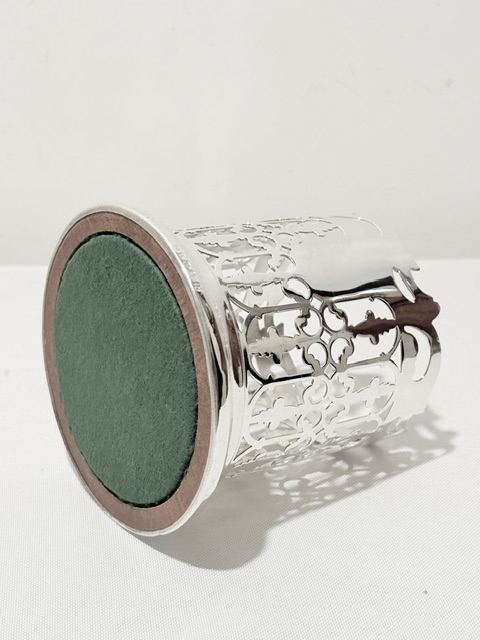 Antique Silver Plated Wine Bottle Coaster with Turned Wooden Base Antique Silver Plated Wine Bottle Coaster with Turned Wooden Base