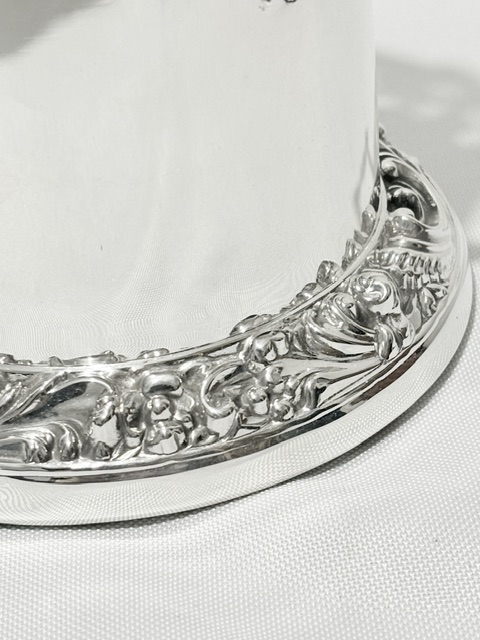 Handsome Antique Silver Plated Wine Bottle Coaster with Upward Looped Side Handles