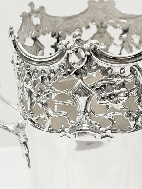 Handsome Antique Silver Plated Wine Bottle Coaster with Upward Looped Side Handles
