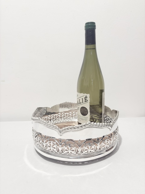 Large Antique Silver Plated Wine Bottle Coaster Large Antique Silver Plated Wine Bottle Coaster
