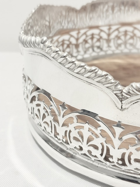 Large Antique Silver Plated Wine Bottle Coaster Large Antique Silver Plated Wine Bottle Coaster