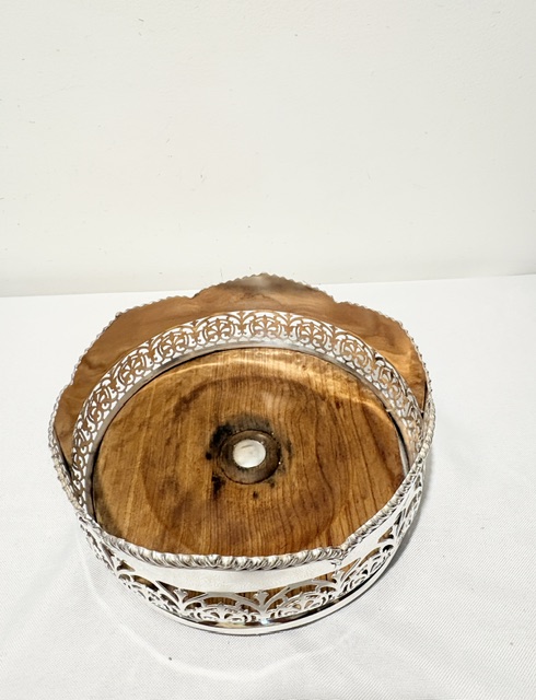 Large Antique Silver Plated Wine Bottle Coaster Large Antique Silver Plated Wine Bottle Coaster