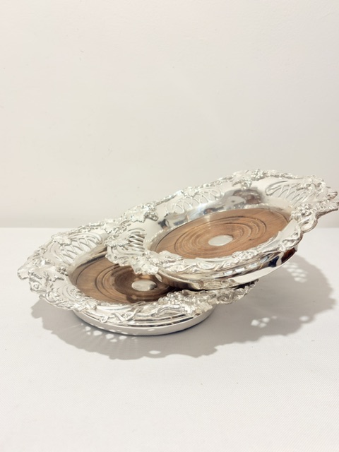 Antique Pair of Silver Plated Wine Bottle or Decanter Coasters Antique Pair of Silver Plated Wine Bottle or Decanter Coasters