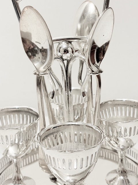 Antique Silver Plated Egg Cruet on Galleried Tray Antique Silver Plated Egg Cruet on Galleried Tray
