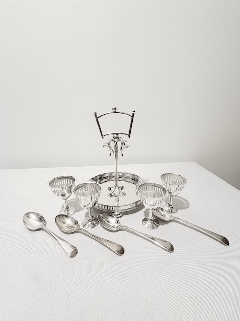 Antique Silver Plated Egg Cruet on Galleried Tray Antique Silver Plated Egg Cruet on Galleried Tray