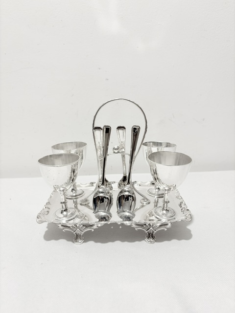 Antique Silver Plated Egg Cruet with Wavy Tray Antique Silver Plated Egg Cruet with Wavy Tray