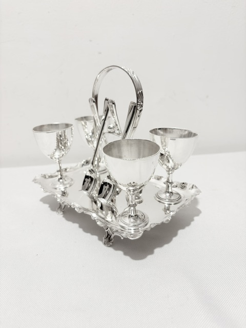 Antique Silver Plated Egg Cruet with Wavy Tray Antique Silver Plated Egg Cruet with Wavy Tray