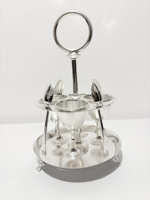 Antique Silver Plated Egg Cruet with Engine Turned Design Antique Silver Plated Egg Cruet with Engine Turned Design