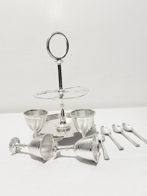Antique Silver Plated Egg Cruet with Engine Turned Design Antique Silver Plated Egg Cruet with Engine Turned Design