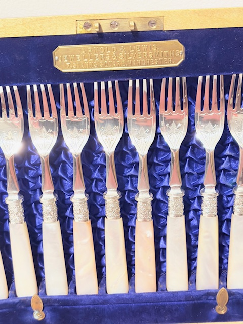 12 Place Antique Silver Plated and Mother of Pearl Fruit or Dessert Cutlery