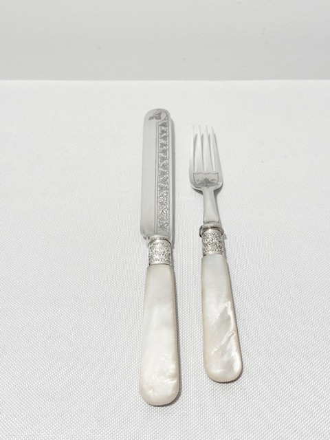 12 Place Antique Silver Plated and Mother of Pearl Fruit or Dessert Cutlery