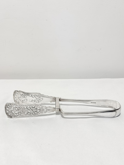 Handsome Pair of Antique Silver Plated Asparagus Tongs