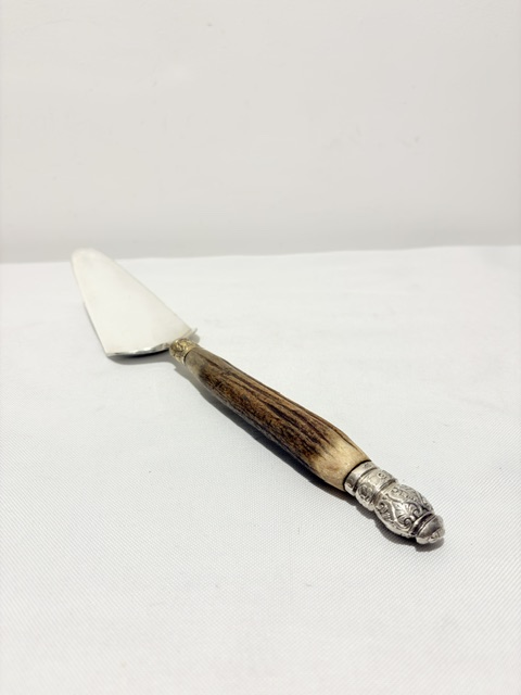 Unusual Antique Silver Plated and Antler Cake or Pie Server Unusual Antique Silver Plated and Antler Cake or Pie Server