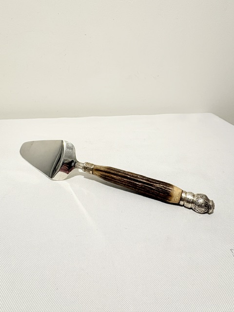 Unusual Antique Silver Plated and Antler Cake or Pie Server Unusual Antique Silver Plated and Antler Cake or Pie Server