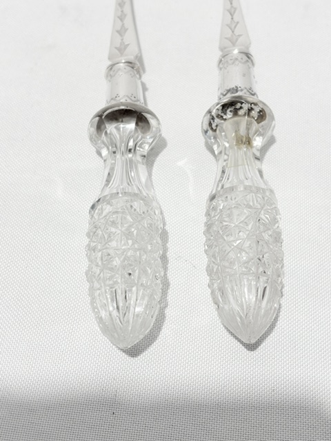 Antique Pair of Silver Plated and Cut Glass Salad Servers