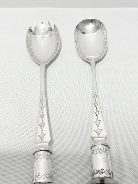 Antique Pair of Silver Plated and Cut Glass Salad Servers