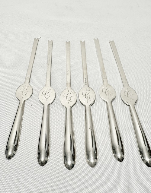 Set of 6 Antique Silver Plated Lobster Picks Set of 6 Antique Silver Plated Lobster Picks