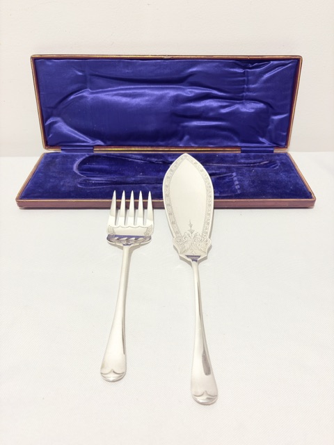 Antique Pair of Fish Servers Housed in their Original Box Antique Pair of Fish Servers Housed in their Original Box