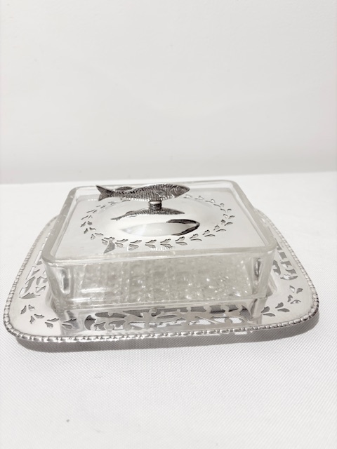 Antique Silver Plated Sardine Dish with Original Glass Liner