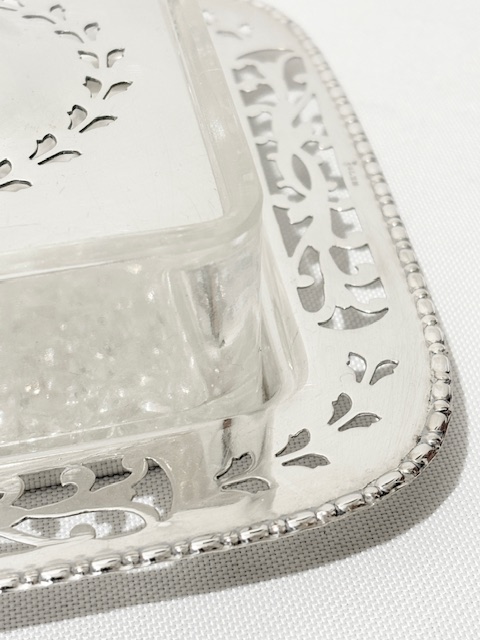 Antique Silver Plated Sardine Dish with Original Glass Liner