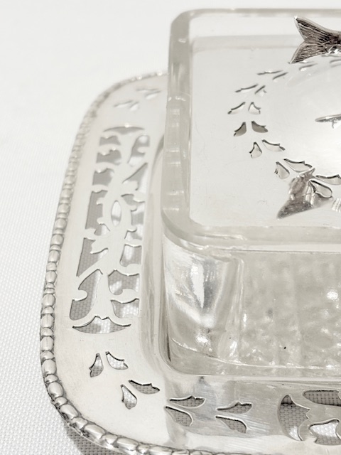 Antique Silver Plated Sardine Dish with Original Glass Liner