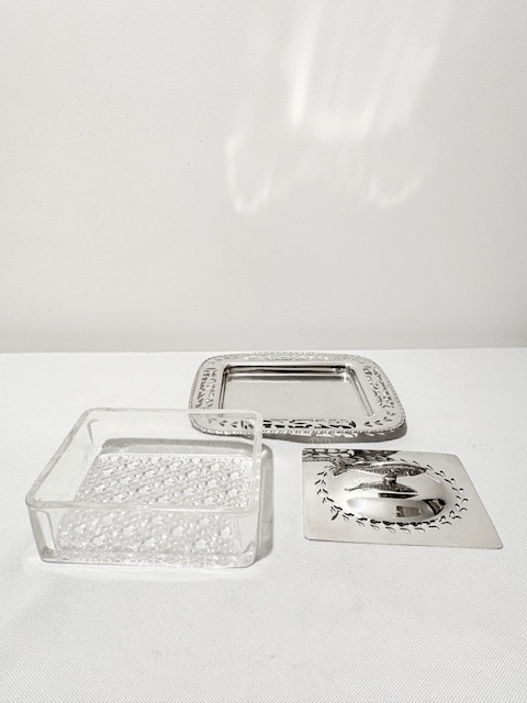 Antique Silver Plated Sardine Dish with Original Glass Liner