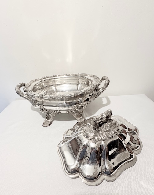 Antique Old Sheffield Plate Soup Tureen on Large Bold Legs