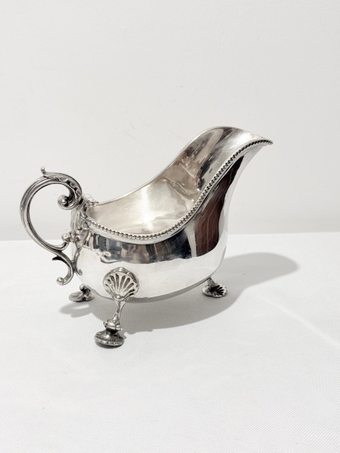 Antique Silver Plated Gravy Boat with Looped Scrolled Handle