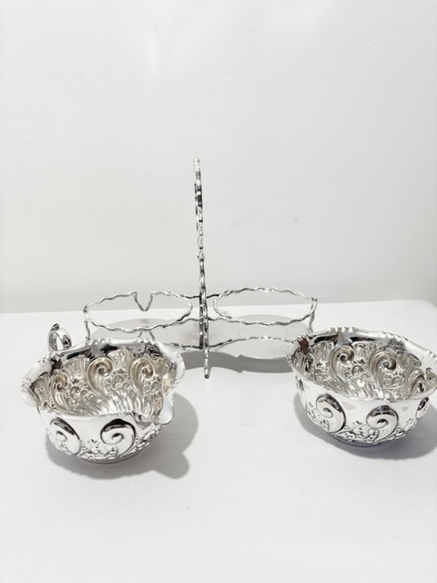 Handsome Antique Silver Plated Cream & Sugar in Stand