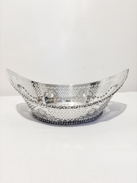 Antique Silver Plated Boat Shaped Bread Roll Dish