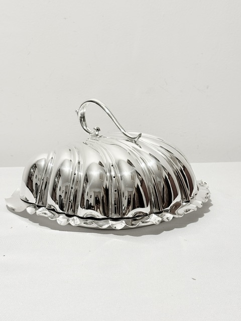 Antique Silver Plated Cheese Dish with Frosted Glass Liner