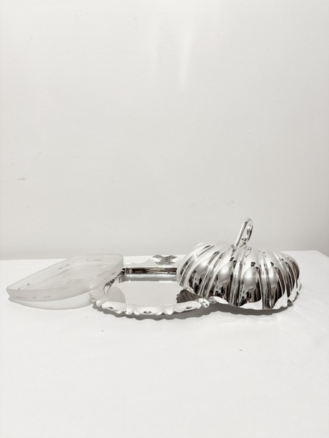 Antique Silver Plated Cheese Dish with Frosted Glass Liner