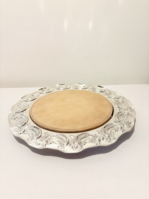 Antique Silver Plated Bread or Cheese Board with Wooden Board