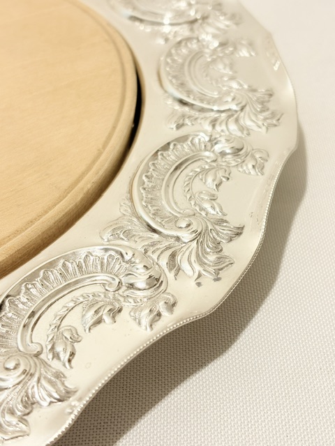 Antique Silver Plated Bread or Cheese Board with Wooden Board