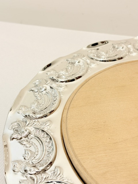 Antique Silver Plated Bread or Cheese Board with Wooden Board
