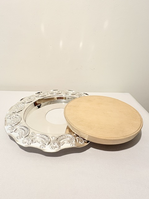 Antique Silver Plated Bread or Cheese Board with Wooden Board