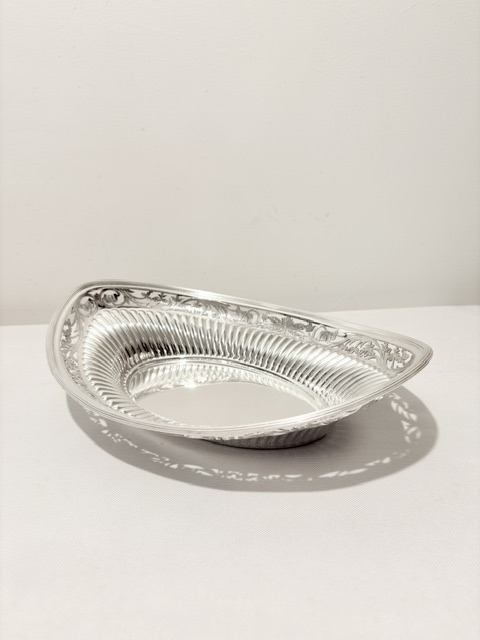 Antique Silver Plated Queen Anne fluted Bread Roll Dish