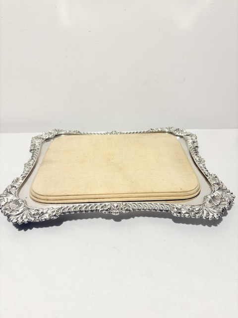 Silver Plated Rectangular Bread or Cheese Board with Original Wooden Insert