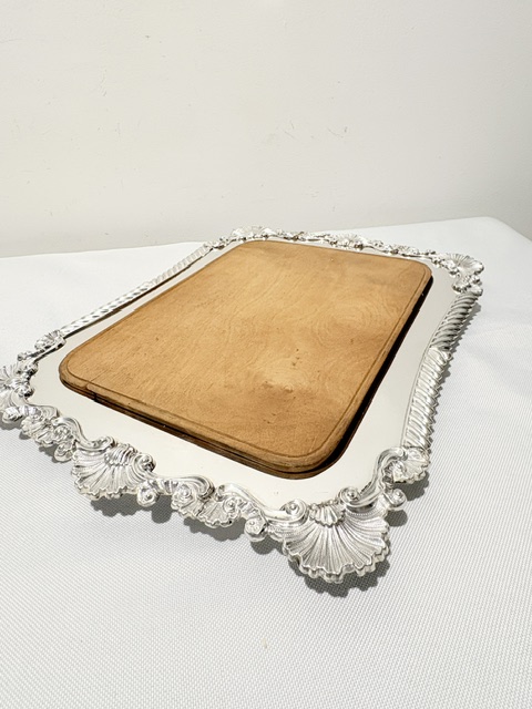 Antique Silver Plated Boldly Gadroon Mounted Bread Board Antique Silver Plated Boldly Gadroon Mounted Bread Board