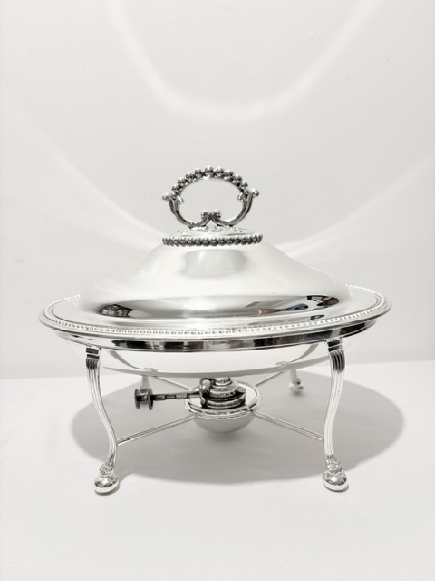 Antique Silver Plated Entree or Vegetable Dish on Warming Stand Antique Silver Plated Entree or Vegetable Dish on Warming Stand