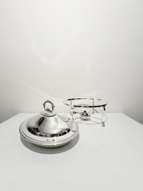Antique Silver Plated Entree or Vegetable Dish on Warming Stand Antique Silver Plated Entree or Vegetable Dish on Warming Stand