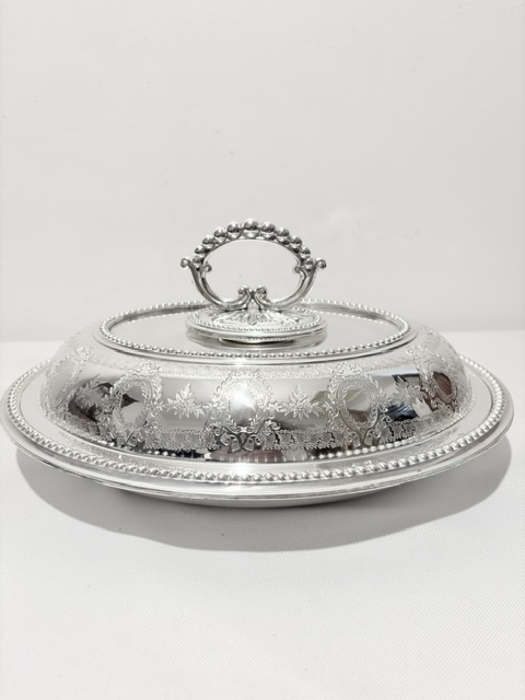 Antique Silver Plated Entree Dish Bead Mounted Throughout Antique Silver Plated Entree Dish Bead Mounted Throughout