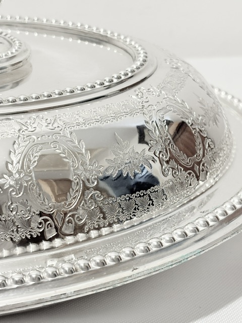 Antique Silver Plated Entree Dish Bead Mounted Throughout Antique Silver Plated Entree Dish Bead Mounted Throughout