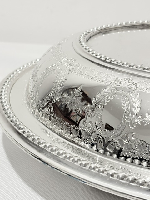 Antique Silver Plated Entree Dish Bead Mounted Throughout Antique Silver Plated Entree Dish Bead Mounted Throughout