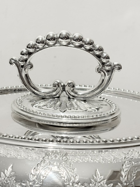 Antique Silver Plated Entree Dish Bead Mounted Throughout Antique Silver Plated Entree Dish Bead Mounted Throughout