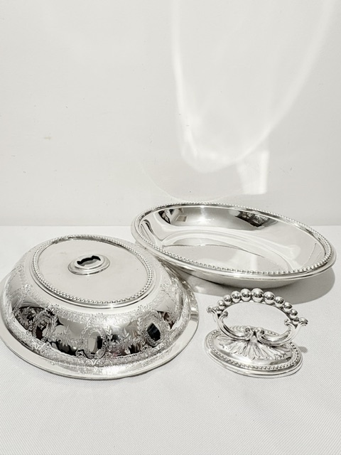 Antique Silver Plated Entree Dish Bead Mounted Throughout Antique Silver Plated Entree Dish Bead Mounted Throughout