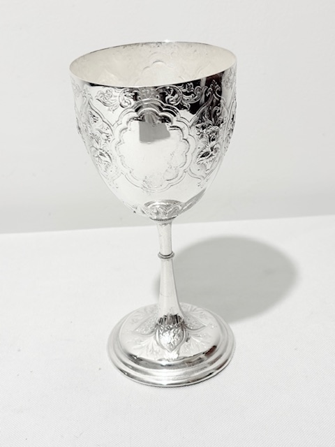Antique Silver Plated Wine Goblet Standing on a Circular Pedestal Base