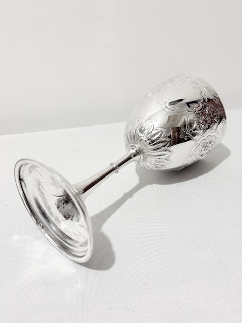 Antique Silver Plated Wine Goblet Standing on a Circular Pedestal Base